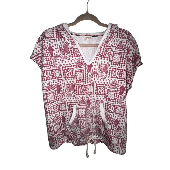 Jane & Delancey L Red & White Paisley Print Hoodie With Kangaroo Pockets Hippie - Picture 1 of 7
